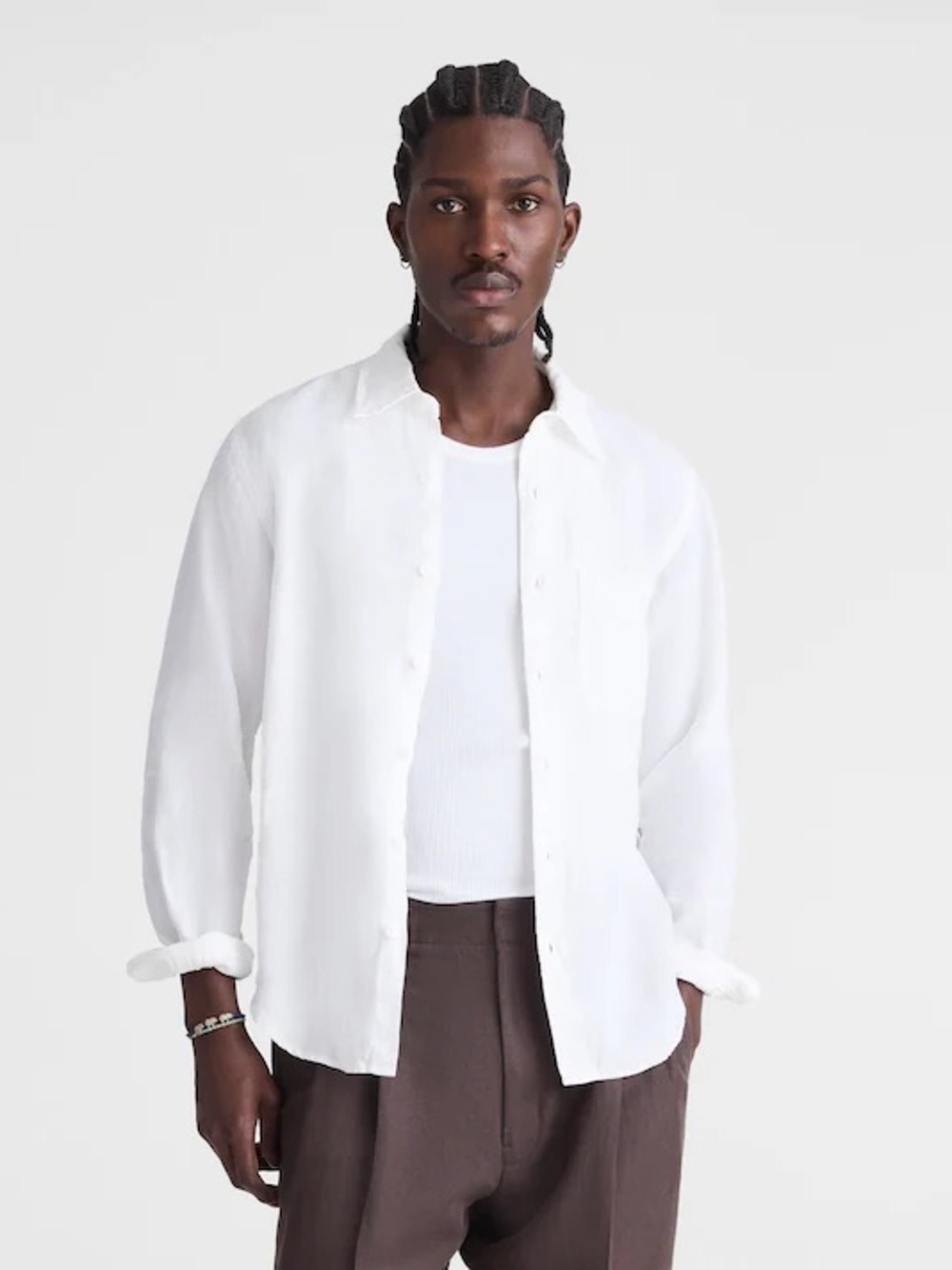 NWT Madewell Structured Linen Button-Up Shirt White Size M